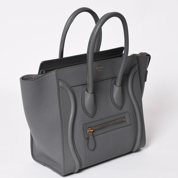 CELINE セリーヌ ラゲージマイクロショッパー ショルダーバッグ ハンドバッグ フィービー期 スリ グレー カーフスキン スエード ゴールド金具 廃盤 美品 中古 4a002931