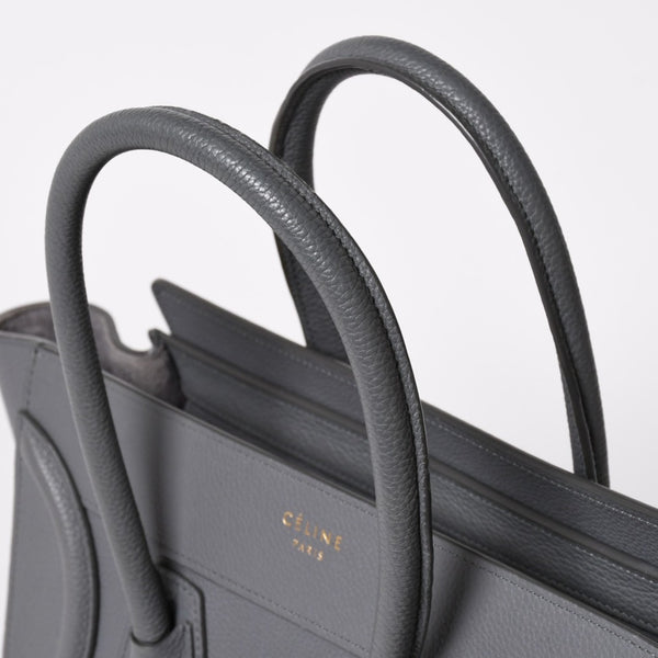 CELINE セリーヌ ラゲージマイクロショッパー ショルダーバッグ ハンドバッグ フィービー期 スリ グレー カーフスキン スエード ゴールド金具 廃盤 美品 中古 4a002931