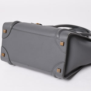 CELINE セリーヌ ラゲージマイクロショッパー ショルダーバッグ ハンドバッグ フィービー期 スリ グレー カーフスキン スエード ゴールド金具 廃盤 美品 中古 4a002931
