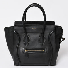 極美品 CELINE セリーヌ ラゲージマイクロショッパー ショルダーバッグ ハンドバッグ フィービー期 ブラック カーフスキン スエード ゴールド金具 廃盤 中古 4a002938