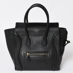 極美品 CELINE セリーヌ ラゲージマイクロショッパー ショルダーバッグ ハンドバッグ フィービー期 ブラック カーフスキン スエード ゴールド金具 廃盤 中古 4a002938
