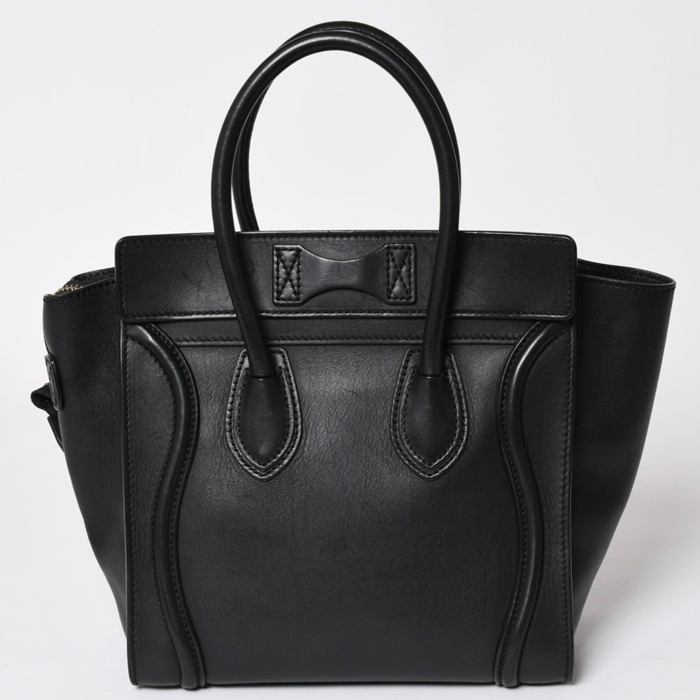 極美品 CELINE セリーヌ ラゲージマイクロショッパー ショルダーバッグ ハンドバッグ フィービー期 ブラック カーフスキン スエード ゴールド金具 廃盤 中古 4a002938