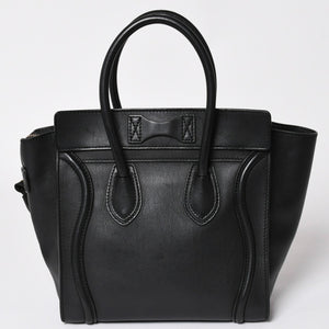 極美品 CELINE セリーヌ ラゲージマイクロショッパー ショルダーバッグ ハンドバッグ フィービー期 ブラック カーフスキン スエード ゴールド金具 廃盤 中古 4a002938
