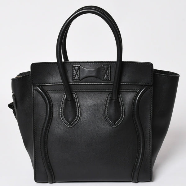 極美品 CELINE セリーヌ ラゲージマイクロショッパー ショルダーバッグ ハンドバッグ フィービー期 ブラック カーフスキン スエード ゴールド金具 廃盤 中古 4a002938
