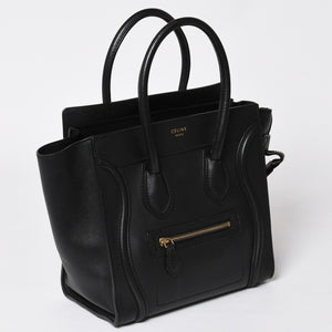 極美品 CELINE セリーヌ ラゲージマイクロショッパー ショルダーバッグ ハンドバッグ フィービー期 ブラック カーフスキン スエード ゴールド金具 廃盤 中古 4a002938