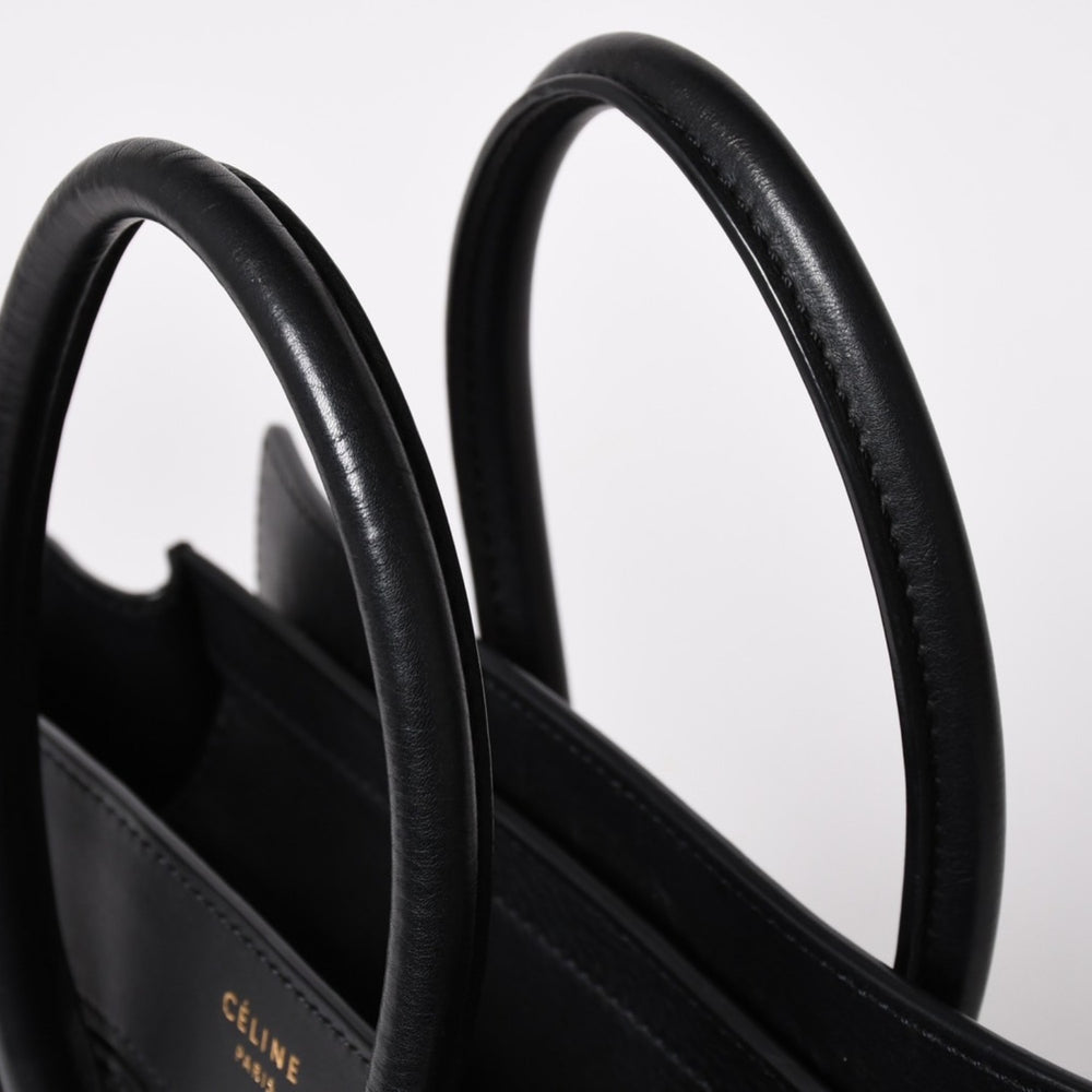 極美品 CELINE セリーヌ ラゲージマイクロショッパー ショルダーバッグ ハンドバッグ フィービー期 ブラック カーフスキン スエード ゴールド金具 廃盤 中古 4a002938