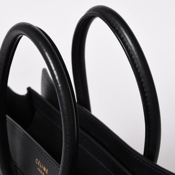 極美品 CELINE セリーヌ ラゲージマイクロショッパー ショルダーバッグ ハンドバッグ フィービー期 ブラック カーフスキン スエード ゴールド金具 廃盤 中古 4a002938