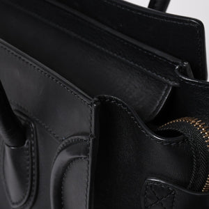 極美品 CELINE セリーヌ ラゲージマイクロショッパー ショルダーバッグ ハンドバッグ フィービー期 ブラック カーフスキン スエード ゴールド金具 廃盤 中古 4a002938