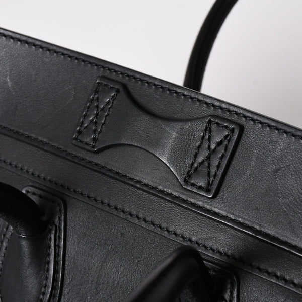 極美品 CELINE セリーヌ ラゲージマイクロショッパー ショルダーバッグ ハンドバッグ フィービー期 ブラック カーフスキン スエード ゴールド金具 廃盤 中古 4a002938
