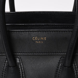 極美品 CELINE セリーヌ ラゲージマイクロショッパー ショルダーバッグ ハンドバッグ フィービー期 ブラック カーフスキン スエード ゴールド金具 廃盤 中古 4a002938