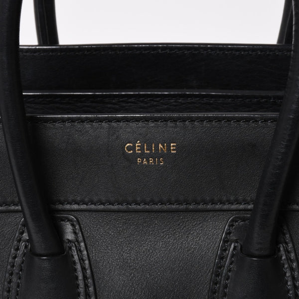 極美品 CELINE セリーヌ ラゲージマイクロショッパー ショルダーバッグ ハンドバッグ フィービー期 ブラック カーフスキン スエード ゴールド金具 廃盤 中古 4a002938