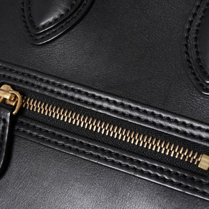 極美品 CELINE セリーヌ ラゲージマイクロショッパー ショルダーバッグ ハンドバッグ フィービー期 ブラック カーフスキン スエード ゴールド金具 廃盤 中古 4a002938
