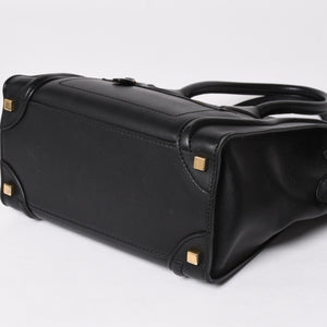 極美品 CELINE セリーヌ ラゲージマイクロショッパー ショルダーバッグ ハンドバッグ フィービー期 ブラック カーフスキン スエード ゴールド金具 廃盤 中古 4a002938