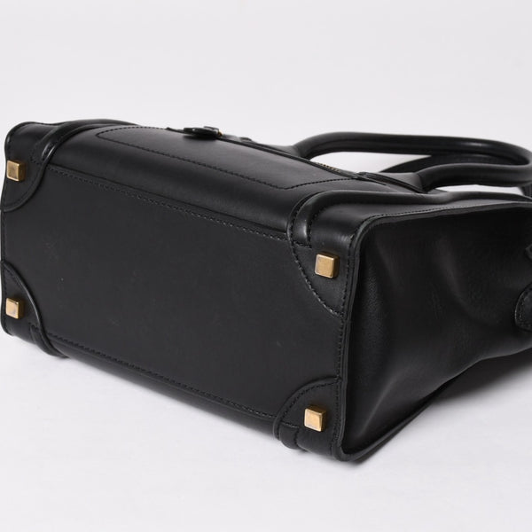 極美品 CELINE セリーヌ ラゲージマイクロショッパー ショルダーバッグ ハンドバッグ フィービー期 ブラック カーフスキン スエード ゴールド金具 廃盤 中古 4a002938
