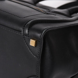 極美品 CELINE セリーヌ ラゲージマイクロショッパー ショルダーバッグ ハンドバッグ フィービー期 ブラック カーフスキン スエード ゴールド金具 廃盤 中古 4a002938