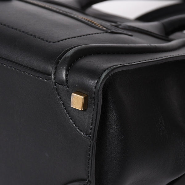 極美品 CELINE セリーヌ ラゲージマイクロショッパー ショルダーバッグ ハンドバッグ フィービー期 ブラック カーフスキン スエード ゴールド金具 廃盤 中古 4a002938