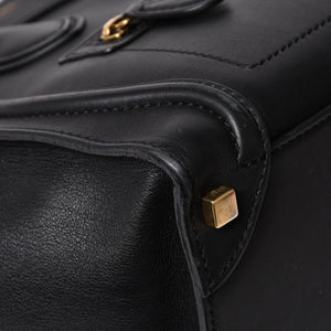 極美品 CELINE セリーヌ ラゲージマイクロショッパー ショルダーバッグ ハンドバッグ フィービー期 ブラック カーフスキン スエード ゴールド金具 廃盤 中古 4a002938
