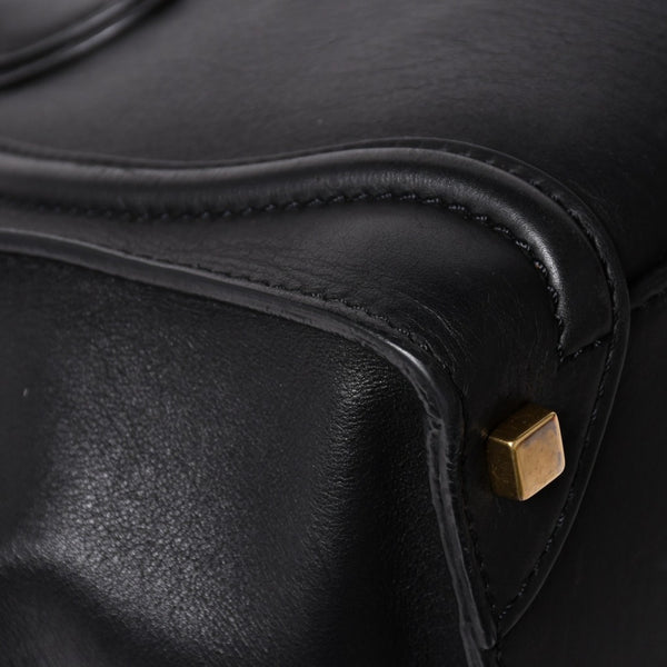 極美品 CELINE セリーヌ ラゲージマイクロショッパー ショルダーバッグ ハンドバッグ フィービー期 ブラック カーフスキン スエード ゴールド金具 廃盤 中古 4a002938