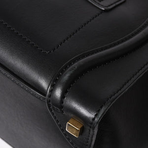 極美品 CELINE セリーヌ ラゲージマイクロショッパー ショルダーバッグ ハンドバッグ フィービー期 ブラック カーフスキン スエード ゴールド金具 廃盤 中古 4a002938