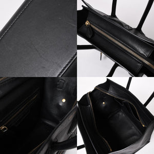 極美品 CELINE セリーヌ ラゲージマイクロショッパー ショルダーバッグ ハンドバッグ フィービー期 ブラック カーフスキン スエード ゴールド金具 廃盤 中古 4a002938