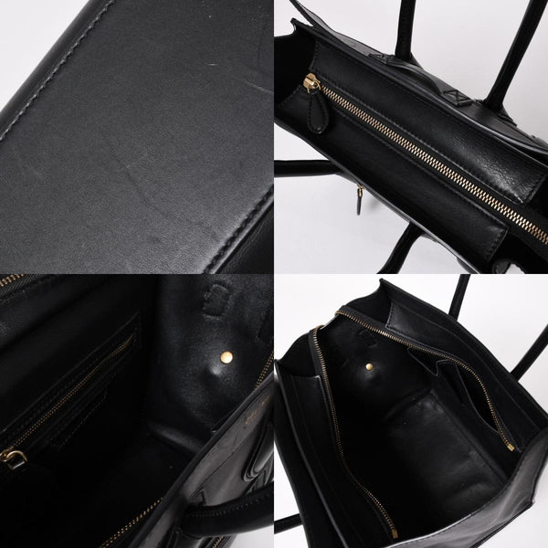 極美品 CELINE セリーヌ ラゲージマイクロショッパー ショルダーバッグ ハンドバッグ フィービー期 ブラック カーフスキン スエード ゴールド金具 廃盤 中古 4a002938