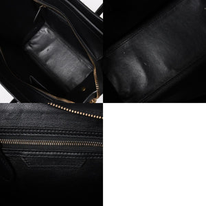 極美品 CELINE セリーヌ ラゲージマイクロショッパー ショルダーバッグ ハンドバッグ フィービー期 ブラック カーフスキン スエード ゴールド金具 廃盤 中古 4a002938