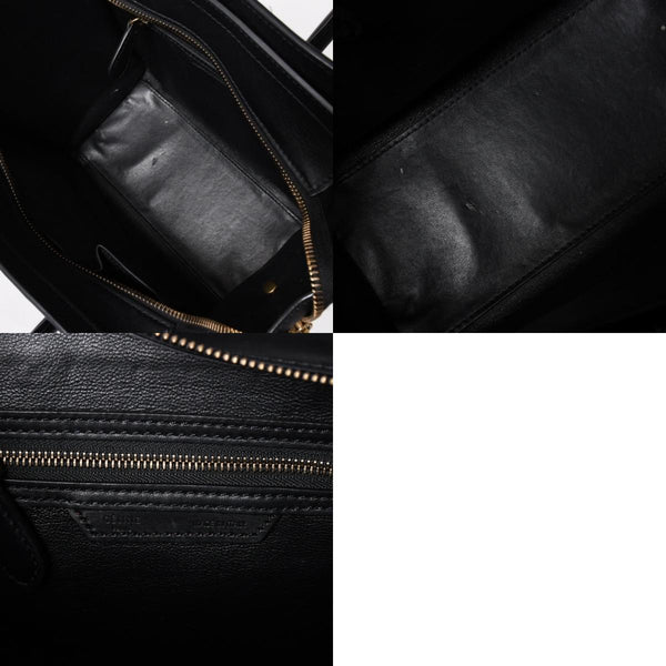 極美品 CELINE セリーヌ ラゲージマイクロショッパー ショルダーバッグ ハンドバッグ フィービー期 ブラック カーフスキン スエード ゴールド金具 廃盤 中古 4a002938