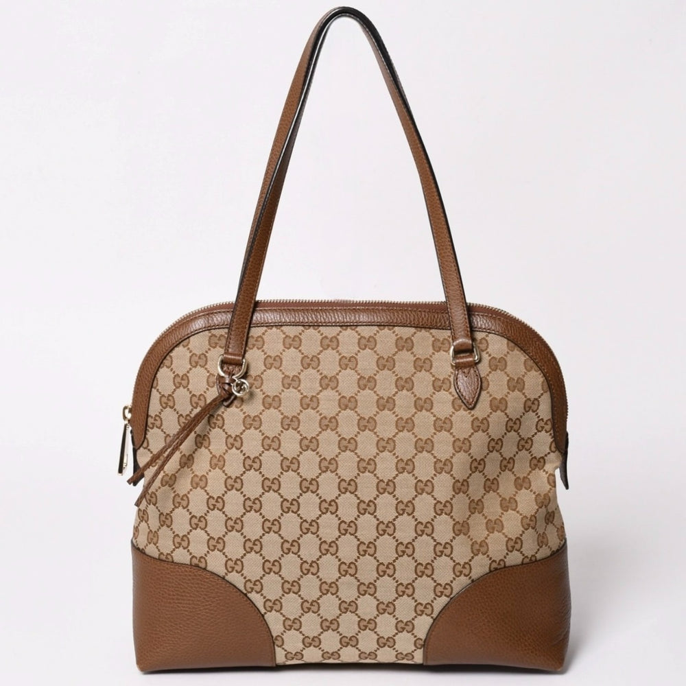 極美品 GUCCI グッチ GGキャンバス ハンドバッグ トートバッグ ブラウン 449243 シルバー金具 中古 4a001087
