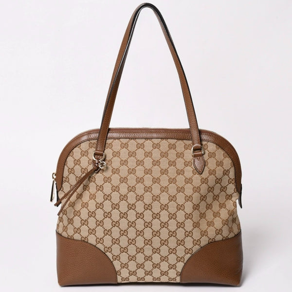 極美品 GUCCI グッチ GGキャンバス ハンドバッグ トートバッグ ブラウン 449243 シルバー金具 中古 4a001087