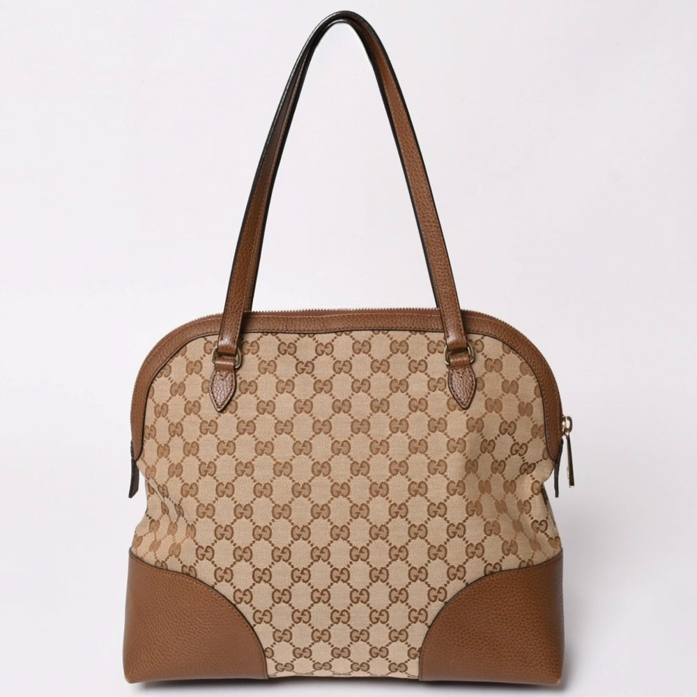 極美品 GUCCI グッチ GGキャンバス ハンドバッグ トートバッグ ブラウン 449243 シルバー金具 中古 4a001087