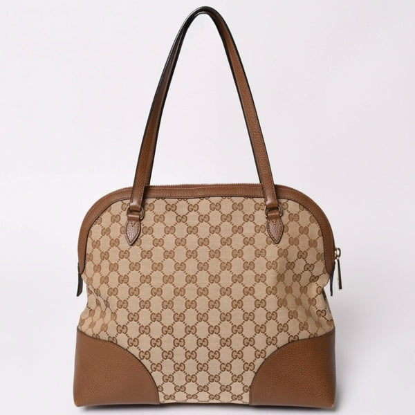 極美品 GUCCI グッチ GGキャンバス ハンドバッグ トートバッグ ブラウン 449243 シルバー金具 中古 4a001087