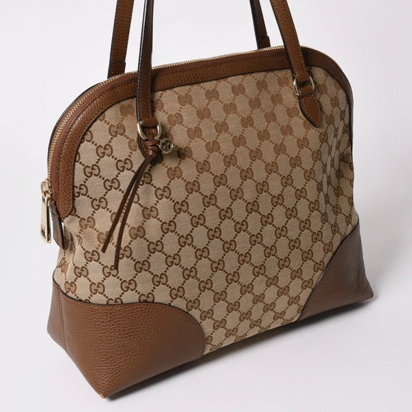極美品 GUCCI グッチ GGキャンバス ハンドバッグ トートバッグ ブラウン 449243 シルバー金具 中古 4a001087