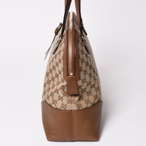 極美品 GUCCI グッチ GGキャンバス ハンドバッグ トートバッグ ブラウン 449243 シルバー金具 中古 4a001087
