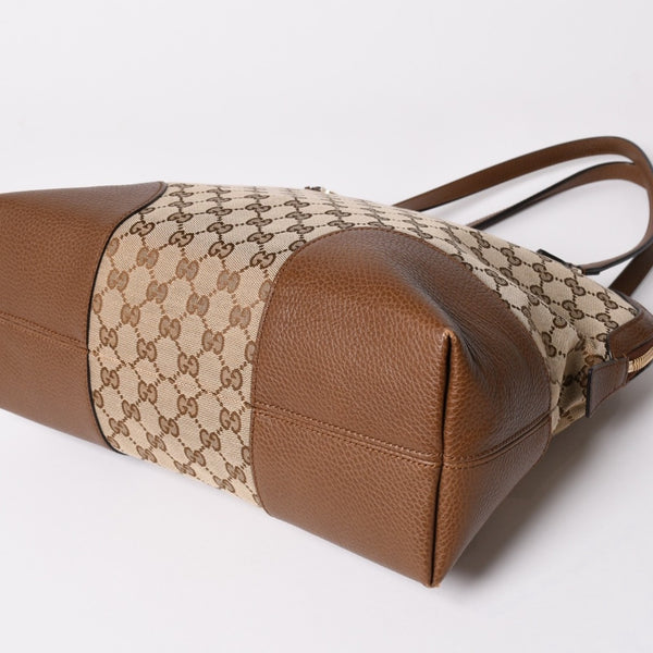 極美品 GUCCI グッチ GGキャンバス ハンドバッグ トートバッグ ブラウン 449243 シルバー金具 中古 4a001087