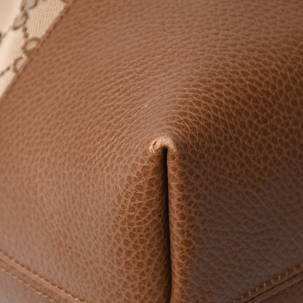 極美品 GUCCI グッチ GGキャンバス ハンドバッグ トートバッグ ブラウン 449243 シルバー金具 中古 4a001087