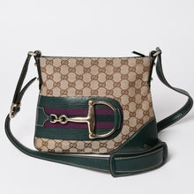 画像をギャラリービューアに読み込む, GUUCI グッチ Shoulder Bag ショルダーバッグ ホースビット 141506 ベージュ グリーン ゴールド金具 美品 中古 4a002073