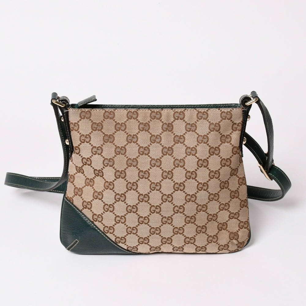 GUUCI グッチ Shoulder Bag ショルダーバッグ ホースビット 141506 ベージュ グリーン ゴールド金具 美品 中古 4a002073