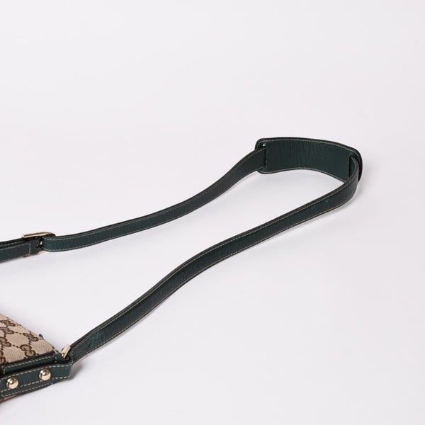 GUUCI グッチ Shoulder Bag ショルダーバッグ ホースビット 141506 ベージュ グリーン ゴールド金具 美品 中古 4a002073