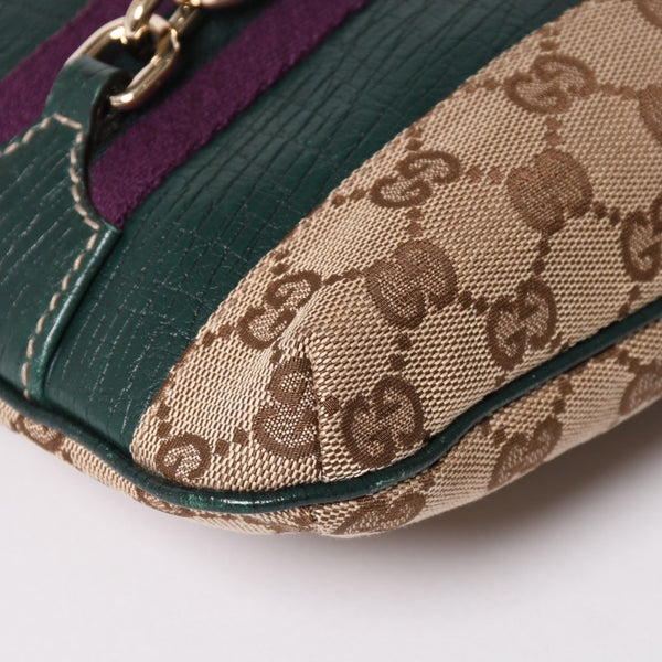 GUUCI グッチ Shoulder Bag ショルダーバッグ ホースビット 141506 ベージュ グリーン ゴールド金具 美品 中古 4a002073