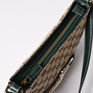 GUUCI グッチ Shoulder Bag ショルダーバッグ ホースビット 141506 ベージュ グリーン ゴールド金具 美品 中古 4a002073