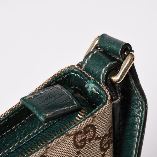 GUUCI グッチ Shoulder Bag ショルダーバッグ ホースビット 141506 ベージュ グリーン ゴールド金具 美品 中古 4a002073