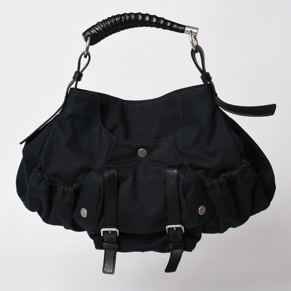 Very good condition SAINT LAURENT Mombasa one shoulder bag black canvas Tom Ford horn handle 122402 000926 silver hardware used 4a002935