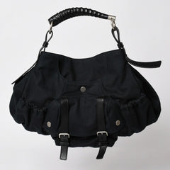 極美品 SAINT LAURENT サンローラン モンバサ ワンショルダーバッグ ブラック キャンバス トムフォード ホーンハンドル 122402 000926 シルバー金具 中古 4a002935