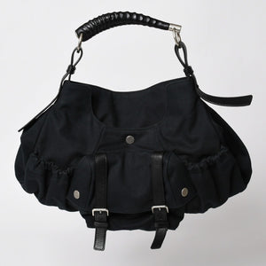 極美品 SAINT LAURENT サンローラン モンバサ ワンショルダーバッグ ブラック キャンバス トムフォード ホーンハンドル 122402 000926 シルバー金具 中古 4a002935