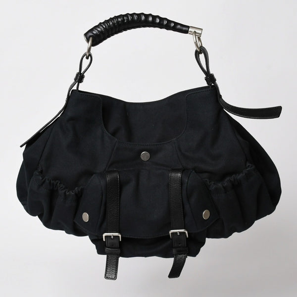 極美品 SAINT LAURENT サンローラン モンバサ ワンショルダーバッグ ブラック キャンバス トムフォード ホーンハンドル 122402 000926 シルバー金具 中古 4a002935