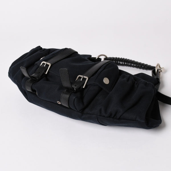 極美品 SAINT LAURENT サンローラン モンバサ ワンショルダーバッグ ブラック キャンバス トムフォード ホーンハンドル 122402 000926 シルバー金具 中古 4a002935