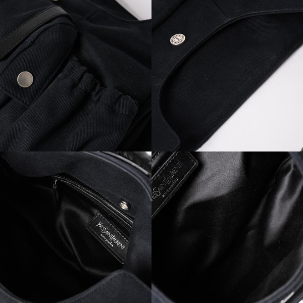 極美品 SAINT LAURENT サンローラン モンバサ ワンショルダーバッグ ブラック キャンバス トムフォード ホーンハンドル 122402 000926 シルバー金具 中古 4a002935