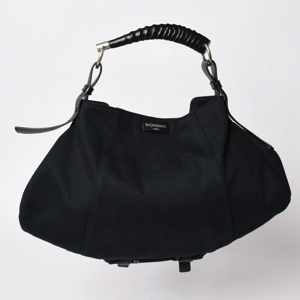 Very good condition SAINT LAURENT Mombasa one shoulder bag black canvas Tom Ford horn handle 122402 000926 silver hardware used 4a002935