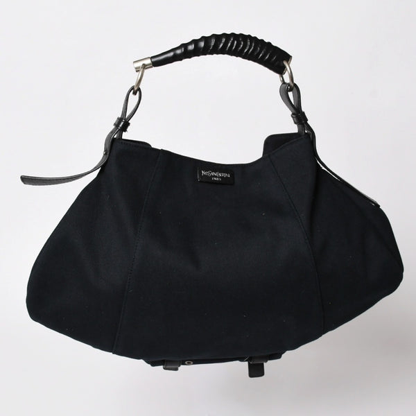 極美品 SAINT LAURENT サンローラン モンバサ ワンショルダーバッグ ブラック キャンバス トムフォード ホーンハンドル 122402 000926 シルバー金具 中古 4a002935