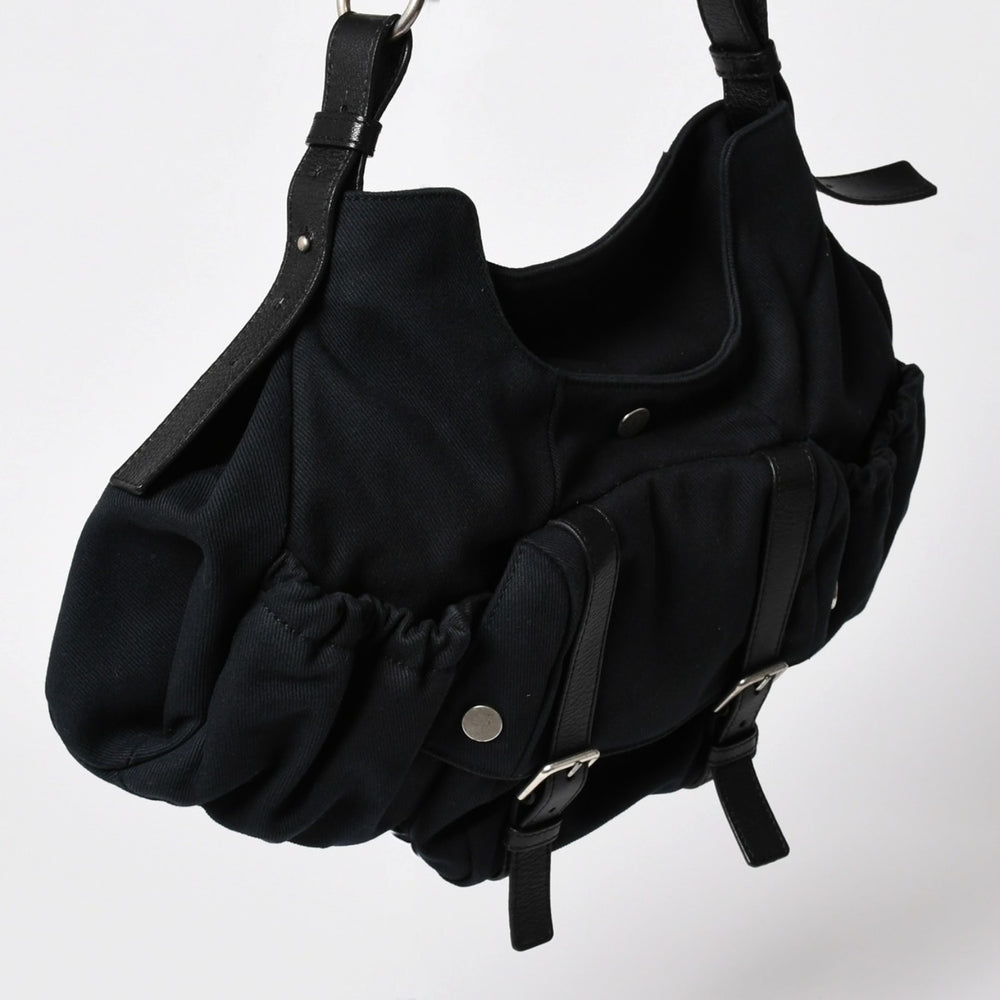 極美品 SAINT LAURENT サンローラン モンバサ ワンショルダーバッグ ブラック キャンバス トムフォード ホーンハンドル 122402 000926 シルバー金具 中古 4a002935